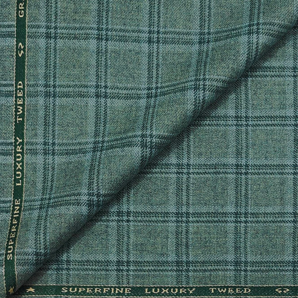 Tweed Blazer Faric OCM Wool Blended Broad Check Colour Dark Sea Green