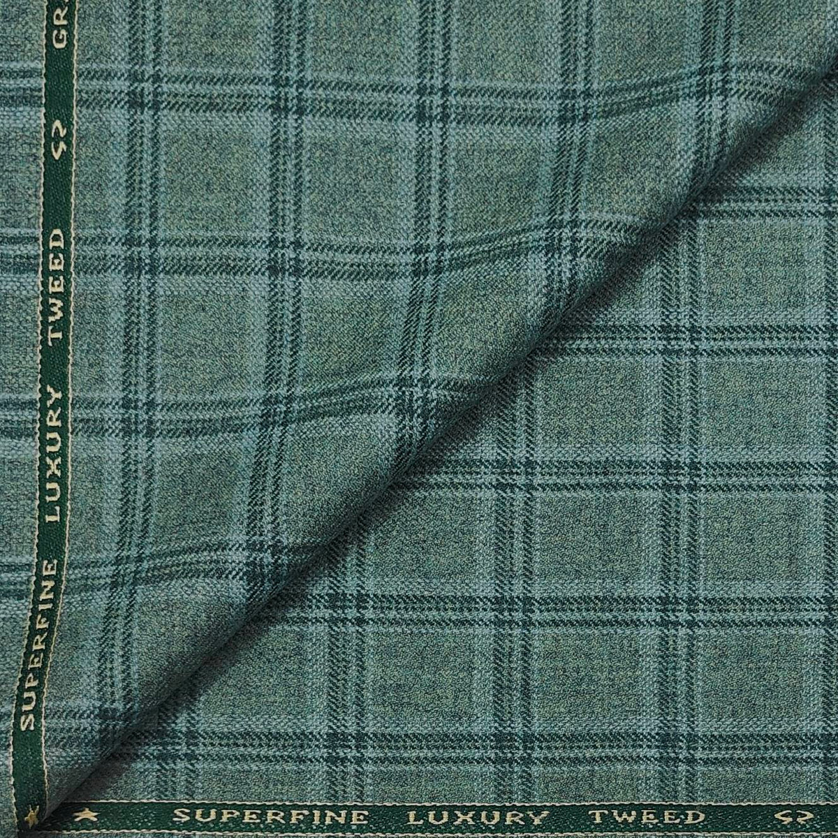 Tweed Blazer Fabric OCM Premium Wool Blended Broad Check Colour Dark Sea Green