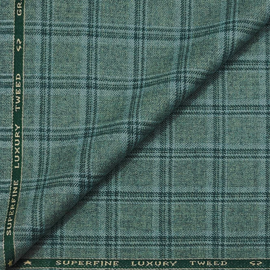 Tweed Blazer Fabric OCM Premium Wool Blended Broad Check Colour Dark Sea Green