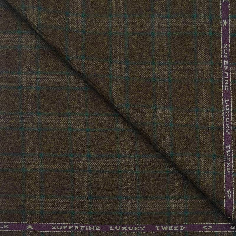 Tweed Blazer Faric OCM Wool Blended Broad Check Colour Cedar Brown