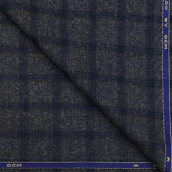 Tweed Blazer Faric OCM Wool Blended Broad Check Colour Grey N Blue