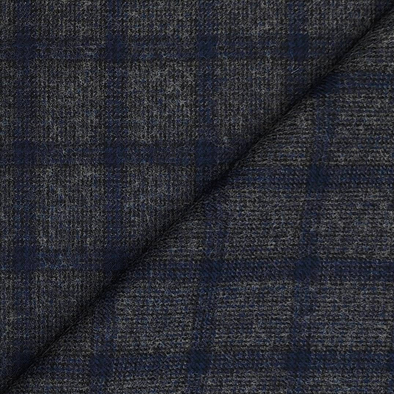 Tweed Blazer Faric OCM Wool Blended Broad Check Colour Grey N Blue
