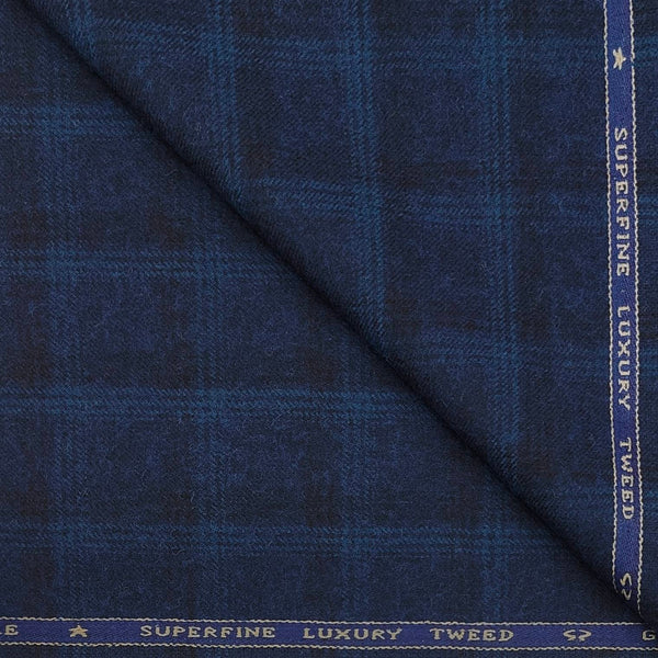 Tweed Blazer Faric OCM Wool Blended Broad Check Colour Blue