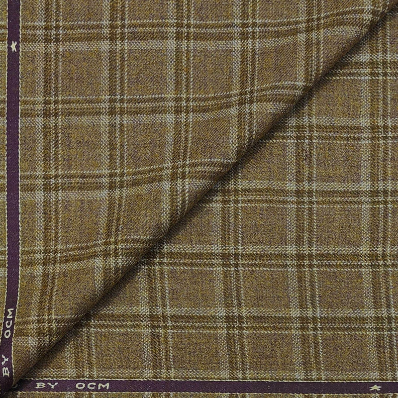 Tweed Blazer Faric OCM Wool Blended Broad Check Colour Tortilla Brown