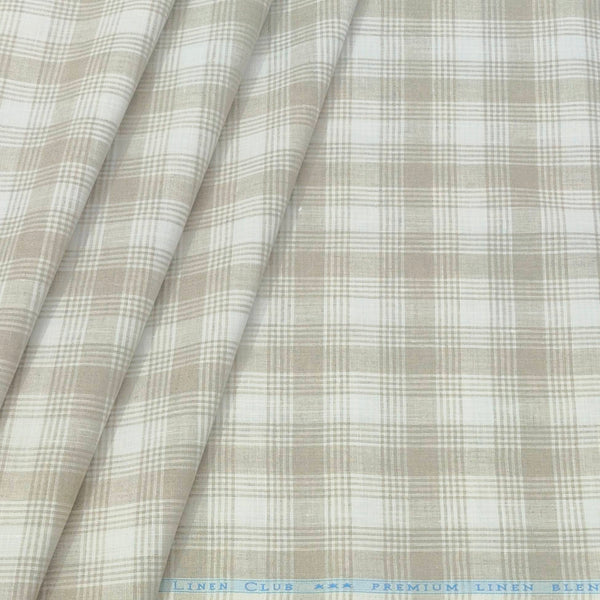Shirt Fabric Linen Club Linen Blended Check Colour Light Brown N Off White