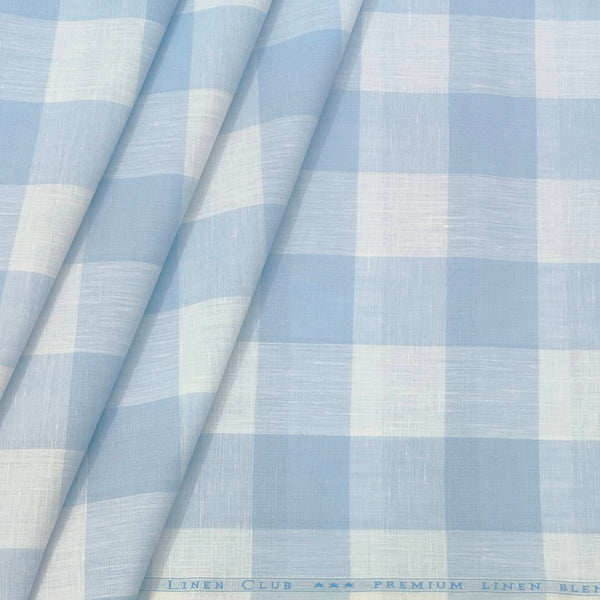 Shirt Fabric Linen Club Linen Blended Broad Check Colour Blue N White