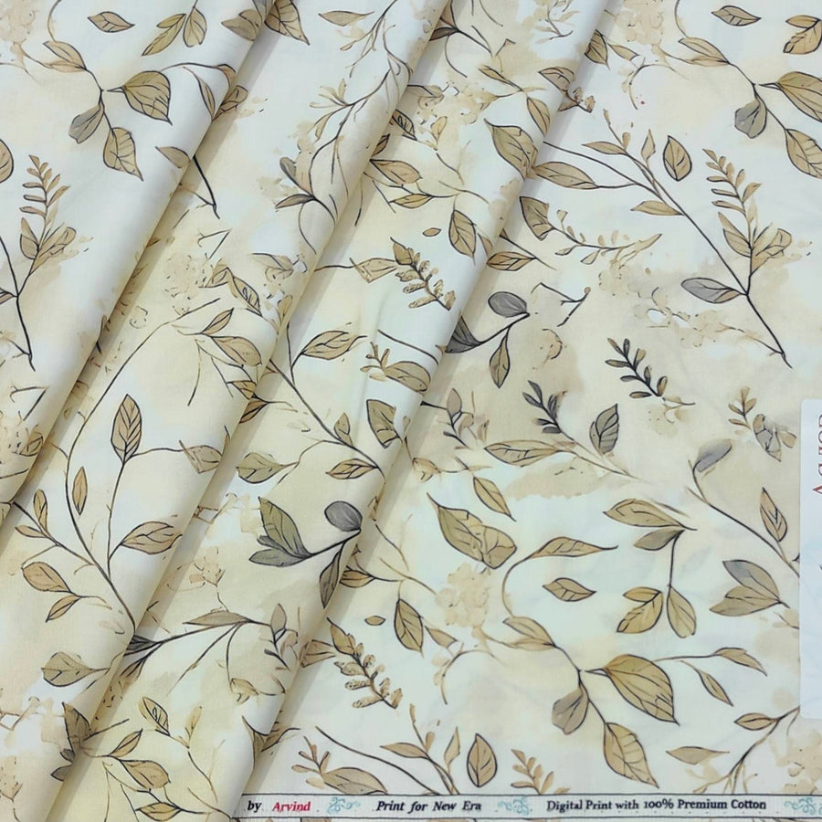 Shirt Fabric Arvind Giza Cotton Digital Print Colour Light Beige