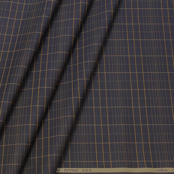 Shirt Fabric Arvind Giza Cotton Mix Check Colour Yellowish Gold N Bean Chocolate