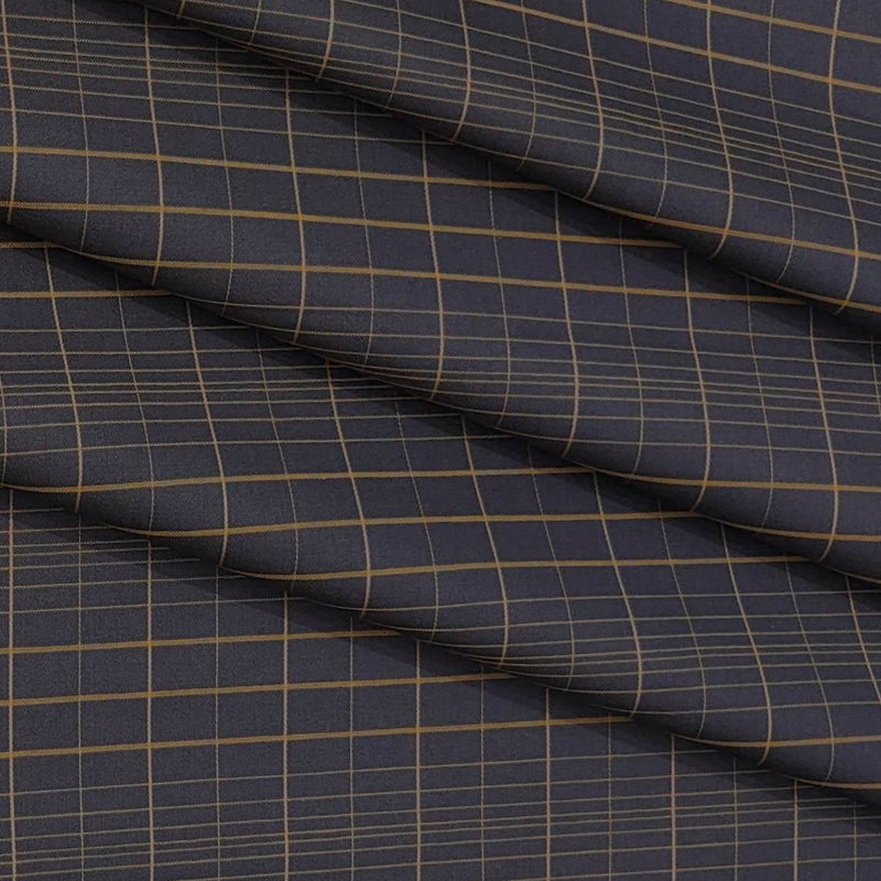Shirt Fabric Arvind Giza Cotton Mix Check Colour Yellowish Gold N Bean Chocolate
