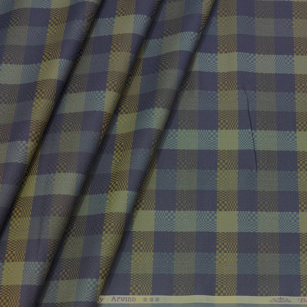 Shirt Fabric Arvind Giza Cotton Check Colour Swamp Green N Kikyo-Iru Purple