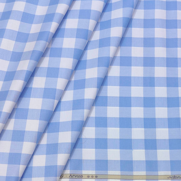 Shirt Fabric Arvind Giza Cotton Check Colour Blue N White