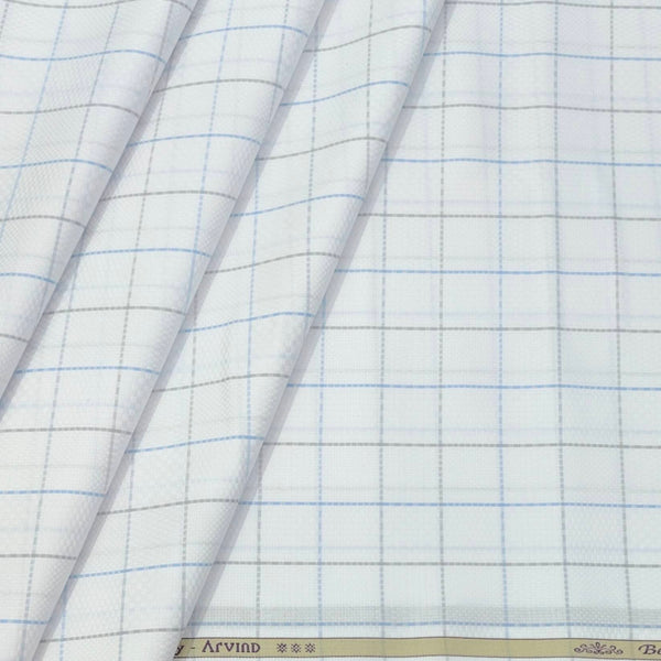 Shirt Fabric Arvind Giza Cotton Check Colour Grey N White