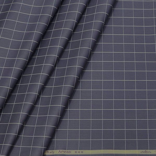 Shirt Fabric Arvind Giza Cotton Check Colour Greyish Blue