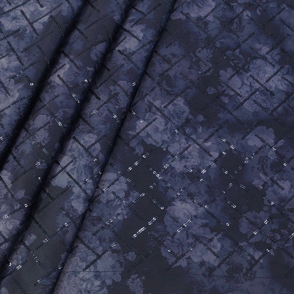 Achkan Fabric ManTire Velvet Fabric With Sequence Work Colour Navy Blue