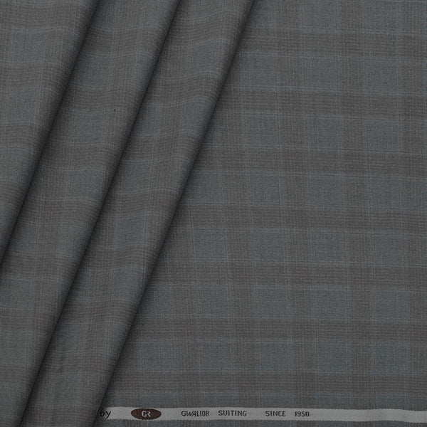 Trouser Fabric Gr Gwalior Poly Viscose Broad Check Colour Lava Grey N Walnut Brown