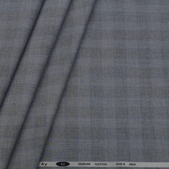 Trouser Fabric Gr Gwalior Poly Viscose Broad Check Colour Light Grey