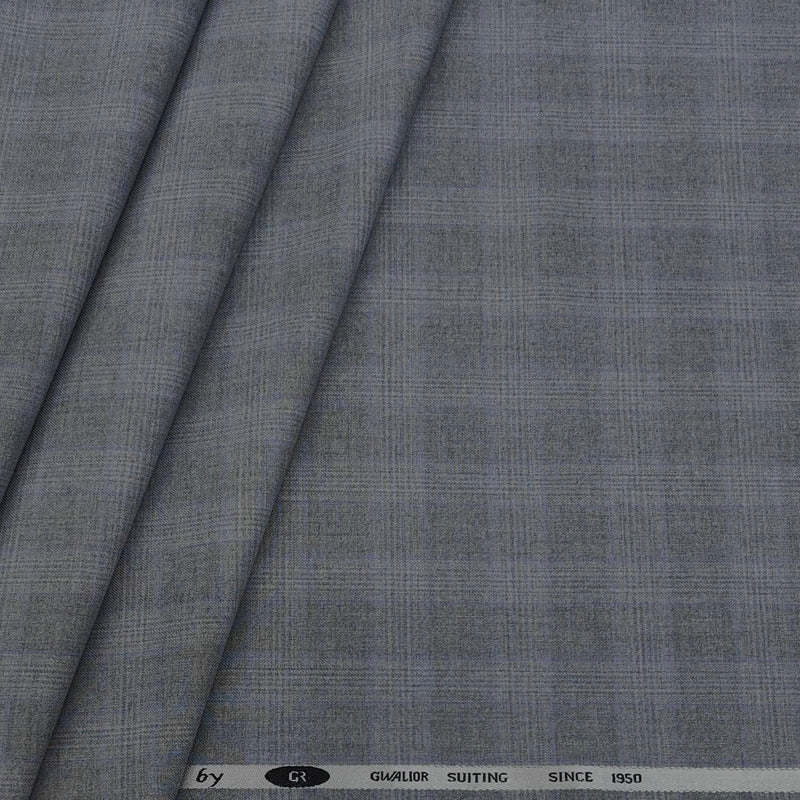 Trouser Fabric Gr Gwalior Poly Viscose Broad Check Colour Light Grey
