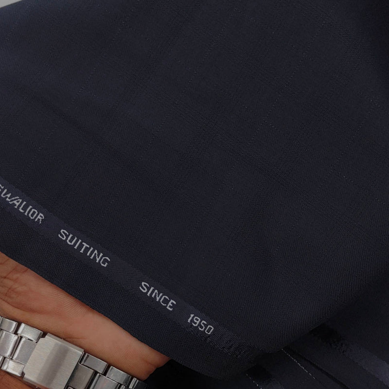 Trouser Fabric Gr Gwalior Poly Viscose Broad Check Colour Dark Blue