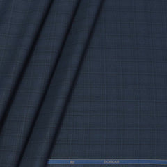 Trouser Fabric Donear Poly Viscose Broad Check Colour Prussian Blue