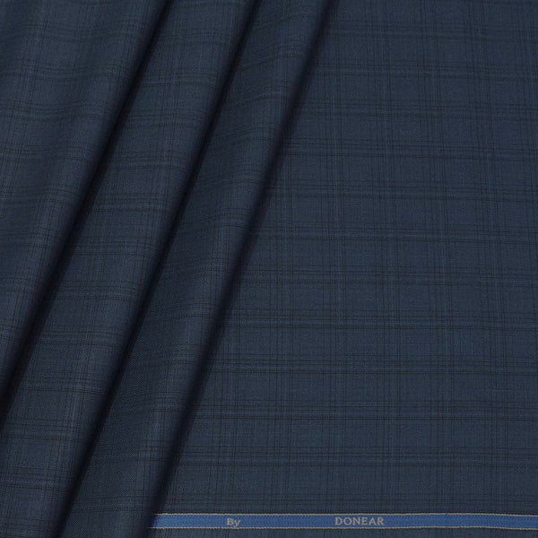 Trouser Fabric Donear Poly Viscose Broad Check Colour Prussian Blue