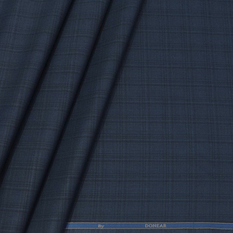 Trouser Fabric Donear Poly Viscose Broad Check Colour Prussian Blue