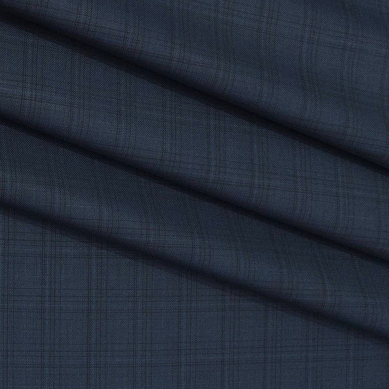 Trouser Fabric Donear Poly Viscose Broad Check Colour Prussian Blue