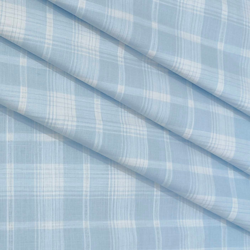Shirt Fabric ManTire 100% Cotton Broad Check Colour Light Blue