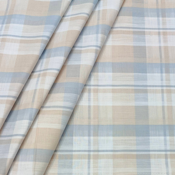 Shirt Fabric ManTire 100% Cotton Broad Check Colour Sky Blue N Beige
