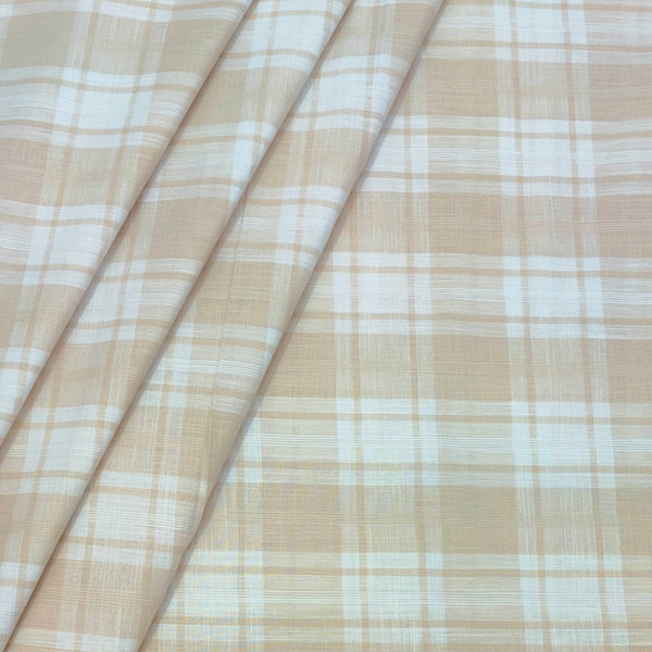 Shirt Fabric ManTire 100% Cotton Broad Check Colour Parchment Beige