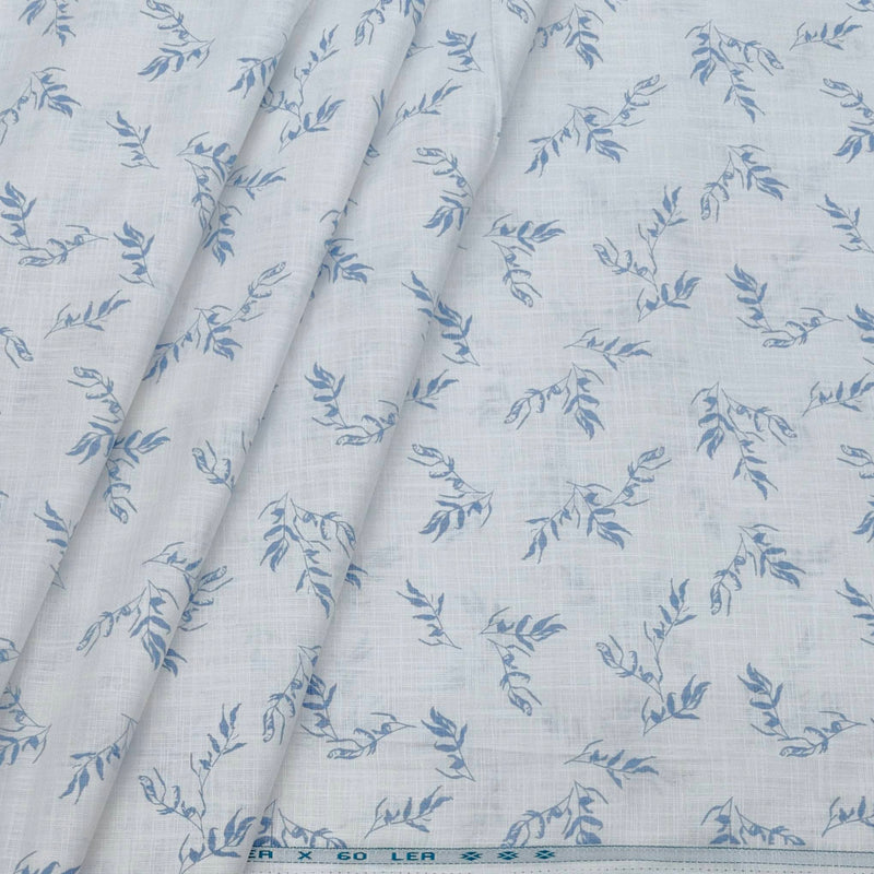 Shirt Fabric ManTire 100% Cotton Printed Linen Look Colour Blue N White