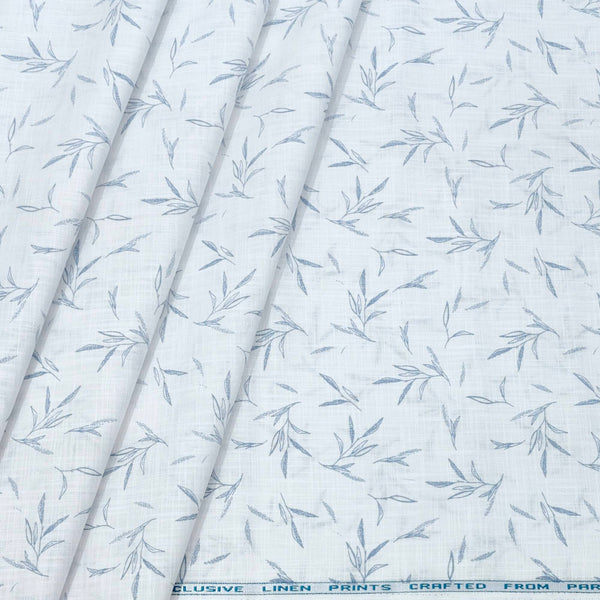 Shirt Fabric ManTire 100% Cotton Printed Linen Look Colour Light Blue N White