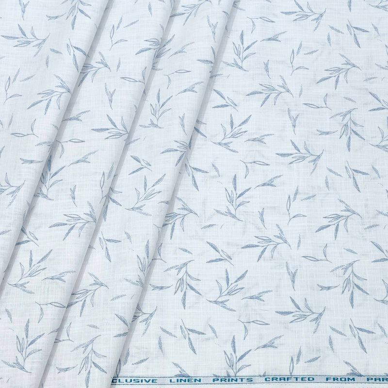 Shirt Fabric ManTire 100% Cotton Printed Linen Look Colour Light Blue N White