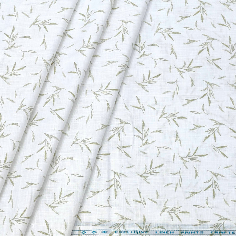Shirt Fabric ManTire 100% Cotton Printed Linen Look Colour Green N White