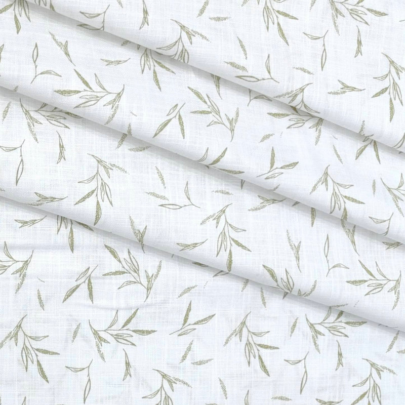 Shirt Fabric ManTire 100% Cotton Printed Linen Look Colour Green N White