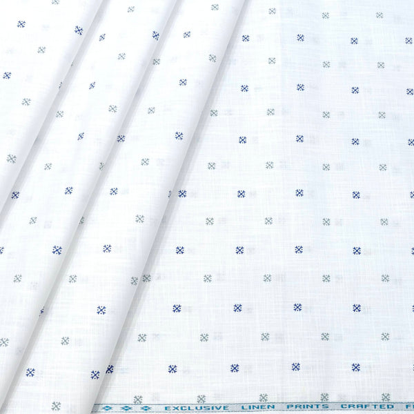 Shirt Fabric ManTire 100% Cotton Printed Linen Look Colour Blue N White