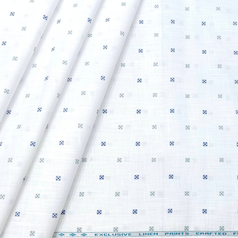 Shirt Fabric ManTire 100% Cotton Printed Linen Look Colour Blue N White