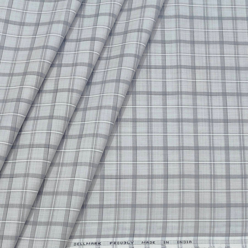 Shirt Fabric ManTire Cotton Blended Linen Look Check Colour Light Grey