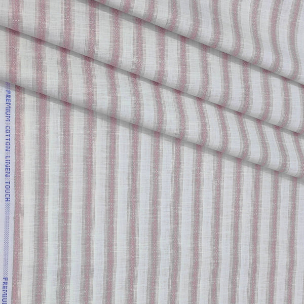 Shirt Fabric ManTire Cotton Blended Linen Look Broad Lining Colour Light Pink N White