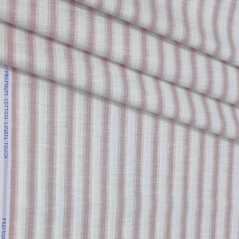 Shirt Fabric ManTire Cotton Blended Linen Look Broad Lining Colour Light Pink N White