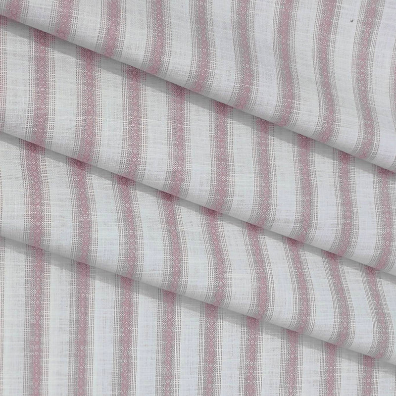 Shirt Fabric ManTire Cotton Blended Linen Look Broad Lining Colour Light Pink N White