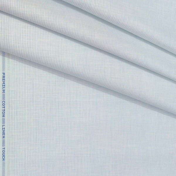 Shirt Fabric ManTire Cotton Blended Linen Look Pin Lining Colour Light Blue N White