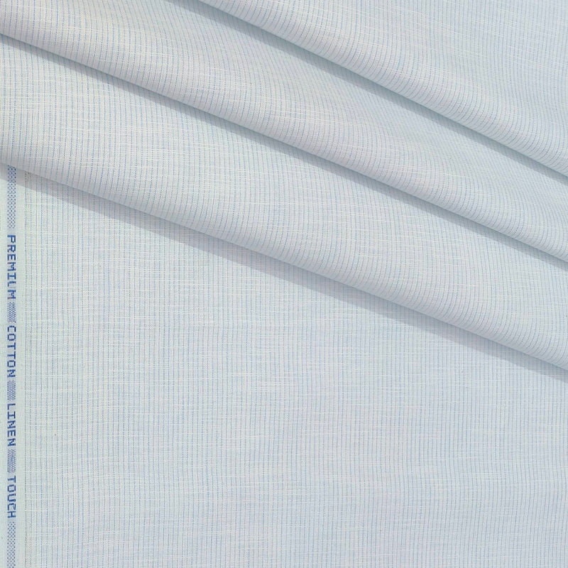 Shirt Fabric ManTire Cotton Blended Linen Look Pin Lining Colour Light Blue N White