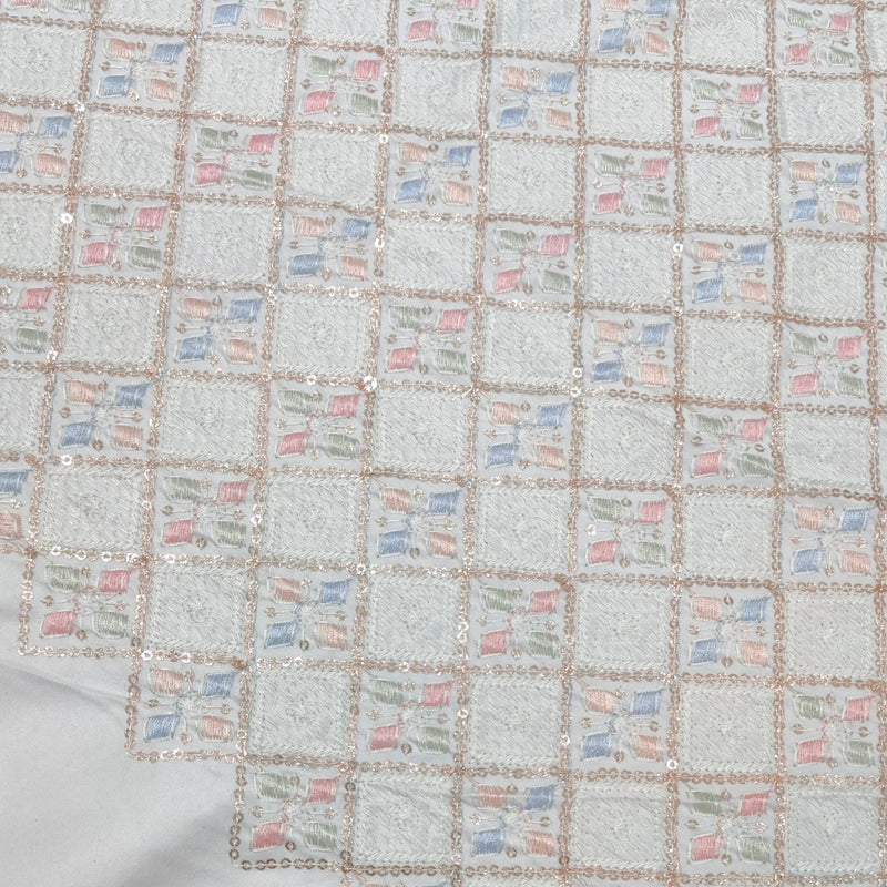 Kurta Fabric ManTire Designer Silk Embroidery Colour White