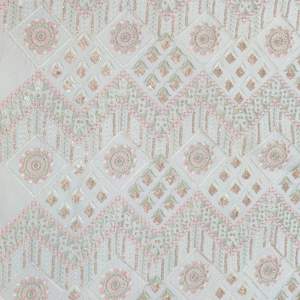 Kurta Fabric ManTire Designer Silk Embroidery Colour Off White