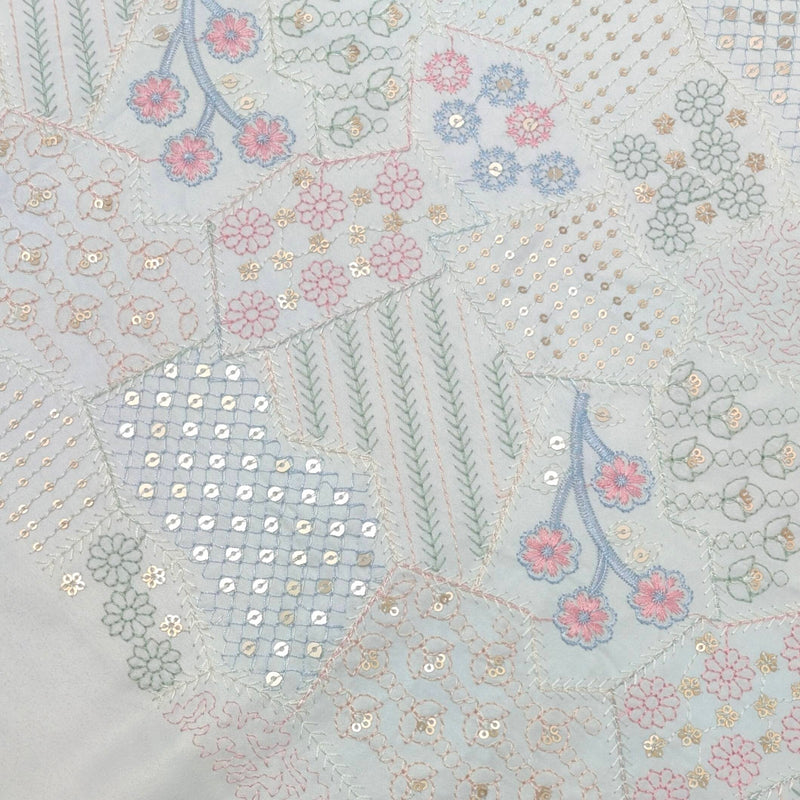 Kurta Fabric ManTire Designer Silk Embroidery Colour Light Blue N White