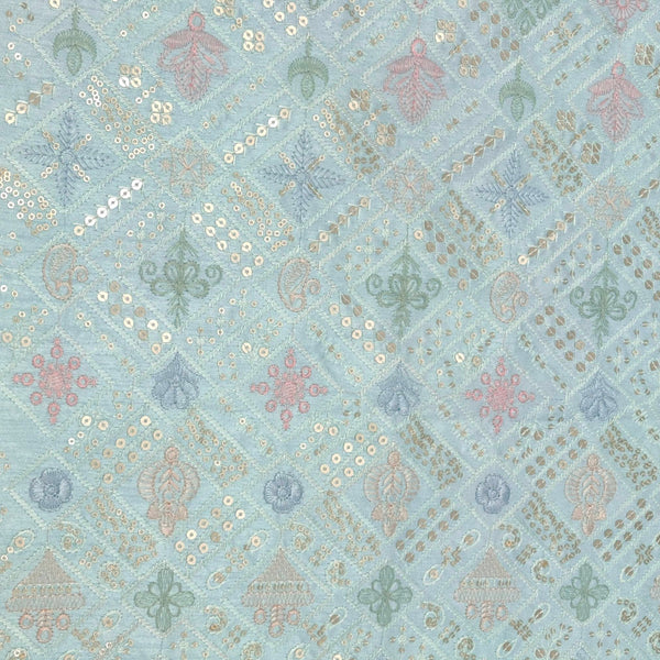 Kurta Fabric ManTire Designer Silk Embroidery Colour Aqua  Blue