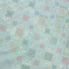 Kurta Fabric ManTire Designer Silk Embroidery Colour Aqua  Blue