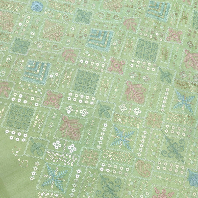Kurta Fabric ManTire Designer Silk Embroidery Colour Light Green