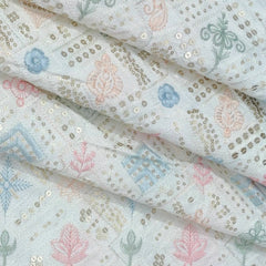 Kurta Fabric ManTire Designer Silk Embroidery Colour Off White
