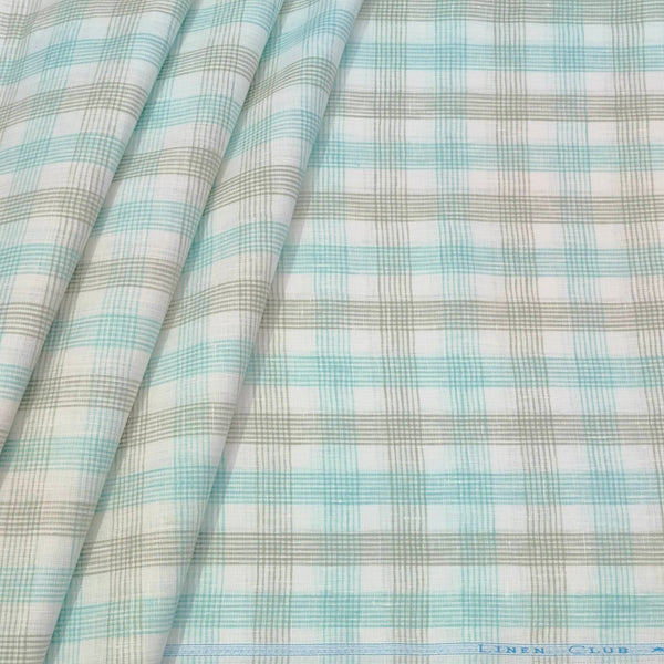 Shirt & Kurta Fabric Linen Club Pure Linen Check Colour Mint Green N White